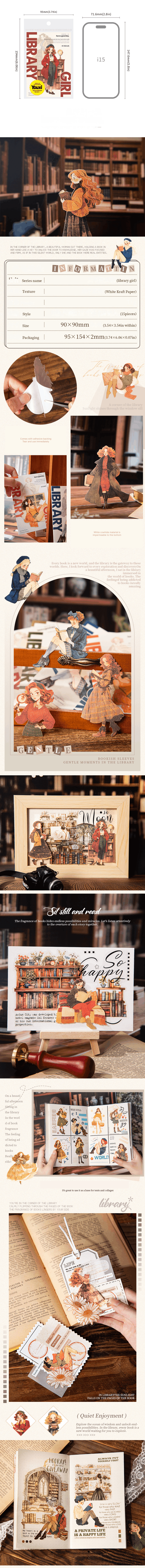 Library Girl Series Stickers – Reading Theme, 15pcs