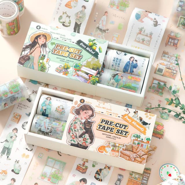 Vintage Girly PET Washi Tape Set – Die-Cut Journaling Tapes (4 Rolls)