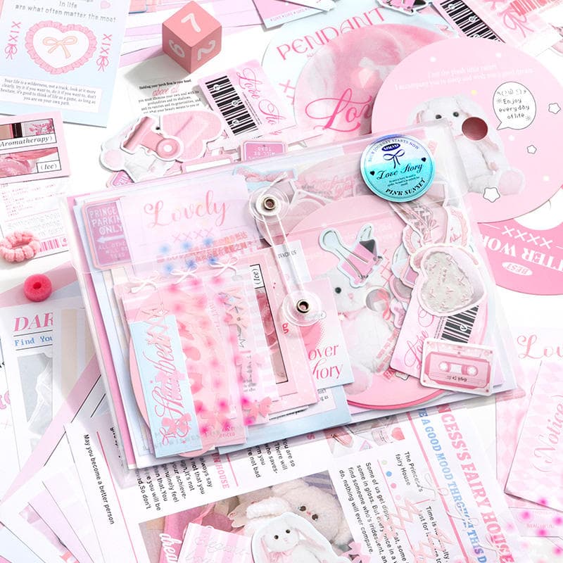Pink Sunset – Korean Collage Scrapbook Paper Set (101 pcs) - Image 1