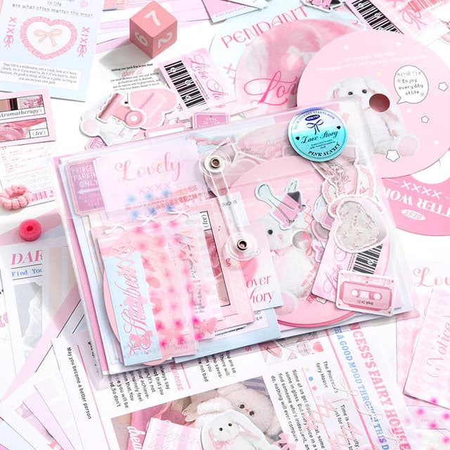 Pink Sunset – Korean Collage Scrapbook Paper Set (101 pcs)